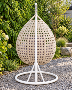 Fauteuil suspendu en rotin d'extérieur avec coussins gris, balançoire contemporaine pour une personne - Product Image 6
