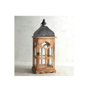 Farol de Madera Natural con Paneles de Vidrio y Asa de Cuerda, Portavelas para Decoración Interior y Exterior - Product Image 4