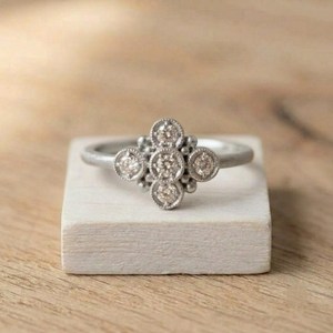 10K 14K 18K Solid Gold Five Stone Round Cut Lab Diamond Engagement Ring Cluster Platinum Ring Minimalist Ring Millgrain Set Ring - Product Image 2