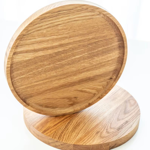Plateau de service en bois de chêne fait main : Assiette ronde en bois, Décoration de bureau - Product Image 1