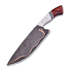 Cuchillo de chef de cobre damasco hecho a mano de primera calidad con mango ergonómico de madera para cocina profesional y preparación de alimentos. - Product Image 1