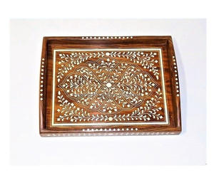 Plateau de service en bois de luxe de qualité supérieure avec incrustation de os et motif de fruits par CRAFT ASCENT pour la décoration de table pour l'Aïd et le Ramadan - Product Image 1