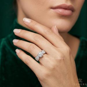 Anillo de Compromiso y Boda de Diamante Cultivado en Laboratorio, Corte Redondo, VVS1/VVS2, Certificado IGI, para Mujer, en Oro Blanco de 18K con Baño de Oro y Pavé - Product Image 5
