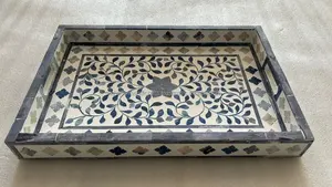 Plateau décoratif en incrustation d'os d'élégance moderne, accent rectangulaire élégant pour la décoration intérieure, présentoir de plats et d'assiettes de service - Product Image 5