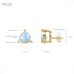 Best Selling Product Rainbow Moonstone Minimal Stud <b>Earrings</b> 14K Solid Yellow <b>Gold</b> Gemstone Studs Push <b>Back</b> <b>Earrings</b> Wholesale - Product Image 2