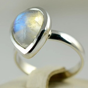 Rainbow Moonstone <b>Ring</b> 925 Sterling <b>Silver</b> Handmade <b>Statement</b> Promise <b>Ring</b> for Women Boho Pear June Birthstone Jewelry - Product Image 3