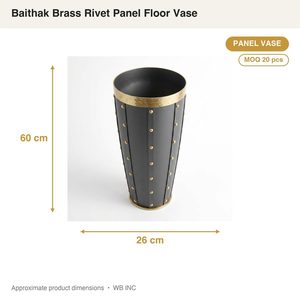 Vase de sol cylindrique en aluminium fait main de 26 cm, graphite et laiton, six rivets, design industriel, WB Inc, pour la décoration intérieure - Product Image 4