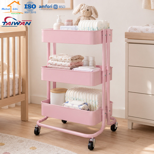 ISO9001 BSCI OEM 3 Tier Metal Rolling Utility <b>Cart</b> Manufacturer Made in Taiwan for Home <b>Storage</b> School - Product Image 3