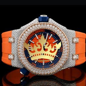 Reloj de pulsera deportivo de lujo con esfera naranja, reloj de cuarzo con engaste completo de piedras, reloj de pulsera de moda para hombre - Product Image 1
