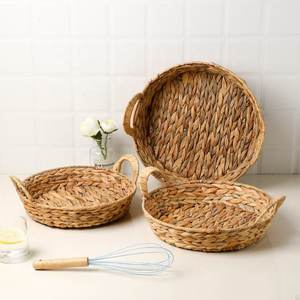 Panier à fruits tressé avec poignées découpées, plateau de service rond en rotin tressé, grand panier de rangement - Product Image 2