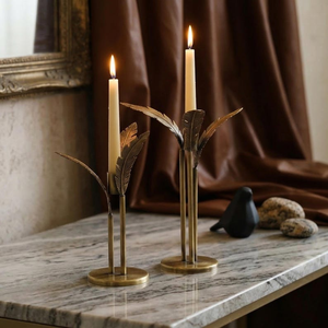 Elegant Antique Iron Brass Finish Handmade Feather <b>Taper</b> <b>Candle</b> Holder Stand Set 2 Modern Metal Leaf Design Christmas Home Decor - Product Image 3
