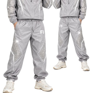Wholesale Hooded Nylon Jogger Tracksuit Sets Reflective Panel Lightweight Nylon Tracksuit Sets With <b>Rhinestones</b> men's <b>jackets</b> - Product Image 6