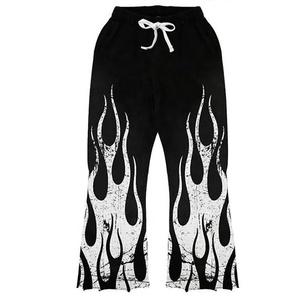 Ensemble de survêtement personnalisé avec imprimé flamme, sweat à capuche et pantalon à cordon de serrage, unisexe, style streetwear, tenue décontractée de printemps - Product Image 4