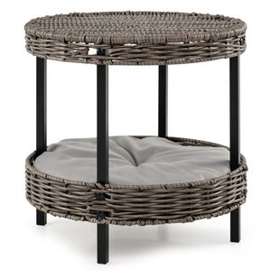 2-Tier Rattan Cat Bed with Washable Padded Cushion Metal Legs Gray Finish-66 Lbs Total Capacity Pet Beds - Product Image 3