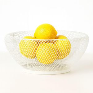 White Metal Wire Mesh Fruit <b>Basket</b> Decorative <b>Round</b> Fruit Bowl for Kitchen Dining Table Countertop Home Décor <b>Storage</b> Organizer - Product Image 1