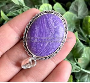Colgante de piedras preciosas Charoite, joyería bohemia de Plata de Ley 925 sólida, colgante de estilo único, joyería de boda para regalos de compromiso - Product Image 6