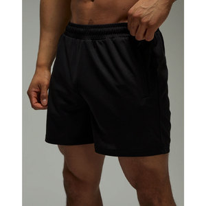 Shorts de sport pour homme, couleur noire unie, taille élastique, séchage rapide, polyester tissé, longueur mi-cuisse, avec poches - Product Image 3