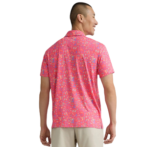 เสื้อโปโลพิมพ์ลายนามธรรมสีชมพูแบบกำหนดเองสำหรับผู้ชาย เสื้อโปโลกอล์ฟลำลองผ้าโพลีเอสเตอร์พรีเมียม ระบายอากาศได้ดี น้ำหนักเบา โรงงานรับผลิตแบบ OEM ODM - Product Image 5