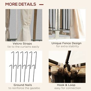 Tenda per Feste 13FT X 13FT Beige, Impermeabile, Esagonale, per Esterni, in PVC e Poliestere, con Pareti Laterali in Alluminio e Tende a Rete - Product Image 6