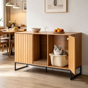 Lussuosa Cassetta per Gatti Ecologica in Legno, Grande Capacità, Forma Rettangolare, Facile da Pulire, per Soggiorno, con Funzione PC - Product Image 4