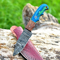 Lot de couteaux de chasse et de camping DIY en acier Damas à pointe tombante, manche en bois Pakka durable, personnalisable OEM