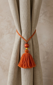 Bohemian Orange <b>Tassel</b> Keychain With Vintage Brass <b>Key</b> And Wooden Beads <b>For</b> Indoor Home Decor Entryway Hanging - Product Image 3