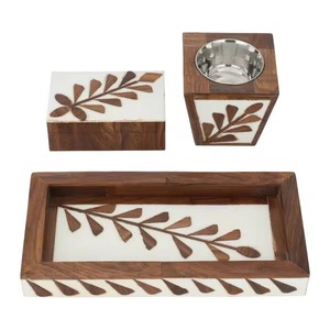 Juego de Quemador de Incienso de Resina y Madera Hecho a Mano con Caja con Incrustaciones de Hojas y Bandeja, Soporte para Aromaterapia - Product Image 1