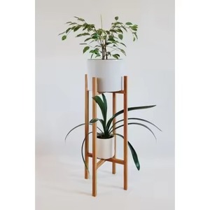 Soporte minimalista de madera para plantas con maceta de hormigón para plantas verdes de interior, diseño moderno, decoración del hogar, soporte de madera para plantas - Product Image 4