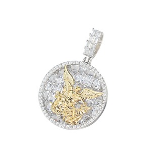 Joyería Hip Hop, Estilo Iced Out, Diamantes VVS, Chapado en Dos Tonos, Plata de Ley, Medalla con Colgante del Arcángel San Miguel. - Product Image 4