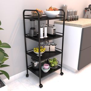4 Tier Metal Rolling Cart with Wheels | Multipurpose Storage <b>Trolley</b> for Kitchen, Bathroom, Home & Office (Black) - Product Image 4
