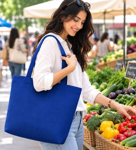 AMANI Blue Cotton <b>Canvas</b> Tote Bag Custom Logo Large Shoulder <b>Shopper</b> Bag Reusable Carryall for Retail Promotion All Seasons Gift - Product Image 6