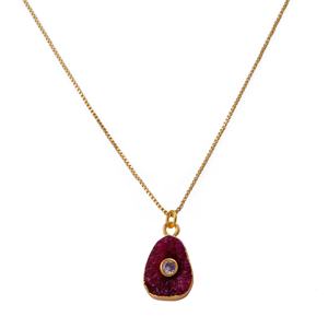Collier pendentif en chaîne à maillons, pierre de naissance de janvier, grenat naturel brut, pierre de guérison rouge, plaqué or rose, fait main - Product Image 5