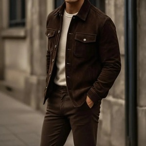<b>Mens</b> Brown Genuine Suede <b>Trucker</b> <b>Jacket</b> Slim Fit Western Overshirt Coat - Product Image 2