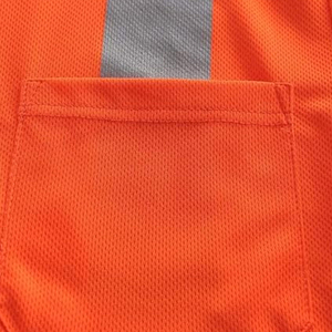 Unisex High Visibility Reflective Safety Shirt Breathable Water Resistant <b>Orange</b> Polyester Short Sleeve Workwear Chest Pocket - Product Image 4