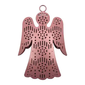 Decoración de árbol de Navidad, ornamento de hierro rosa mate, cubierto de polvo, yute, Ángel colgante, personalizado