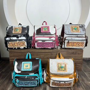 Nouveau sac à dos de designer floral en cuir de vachette et d'outillage occidental fait à la main avec pierre turquoise - Product Image 4
