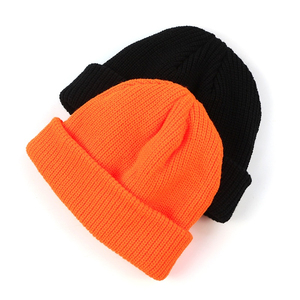 Bonnet tricoté unisexe couleur unie 100 % acrylique, chaud et décontracté pour l'hiver, pour adultes, 56-58 cm, avec revers - Product Image 5