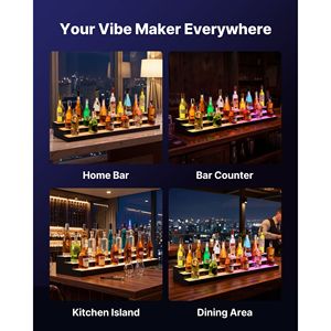 LED Lighted 3-Tier 48-Inch Acrylic Home Bar Shelf Display Illuminated <b>Wine</b> Rack with RF Remote Control - Product Image 6