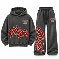 Setelan Training Pria Model Oversize Baggy 100% Katun Ramah Lingkungan dari Produsen Khusus, Hoodie dan Celana Sweatpants Double Waist Model Flare