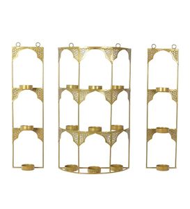 Wall Mounted <b>Brass</b> <b>Candle</b> <b>Holder</b> Set With Intricate Design For Home Decoration - Product Image 3