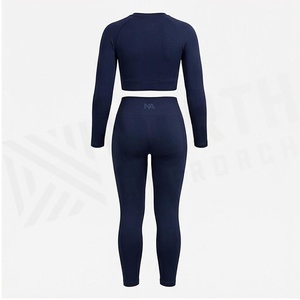 North Approach 2 Piece Yoga Set Full Length High Waist Solid <b>Navy</b> Sweat Wicking Breathable Women's Sportswear - Product Image 2