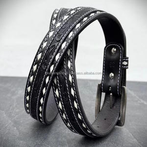 Custom made Hand Carving Floral Embossed <b>Men's</b> Designer Western <b>Leather</b> Tooling <b>belt</b> with Changeable Brass pin buckle - Product Image 6