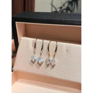 ต่างหูเพชรทรงเจ้าหญิงเจียระไนแบบหลุมเจาะ 2 กะรัต คู่หนึ่ง ทองคำขาว 14K ดีไซน์หรูหรา เรียบง่าย สง่างาม สำหรับผู้หญิง งานปาร์ตี้ เครื่องประดับชั้นดี - Product Image 1