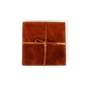 Handmade Genuine Leather Coaster Set with Holder Square Drink Mats Durable Cowhide <b>Table</b> Surface <b>Protector</b> GLC-0055 - Product Image 3