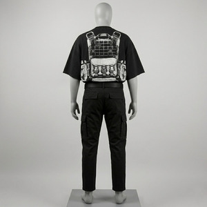 T-shirt graphique noir personnalisé pour homme, style streetwear, imprimé sac à dos tactique, en coton épais, coupe oversize, effet vintage délavé, manches courtes, Nouveau - Product Image 5