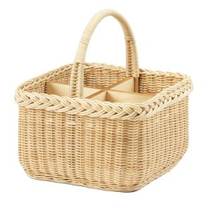 Decorative Woven Rattan Caddy <b>Basket</b> For Cutlery Napkins Bottles And Dining <b>Table</b> Serving Accessories Storage - Product Image 1
