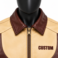 Blouson chauffant personnalisé pour homme en cuir de vachette bicolore, écologique, avec fermeture éclair sur le devant, col rabattable, style moto, pour l'hiver