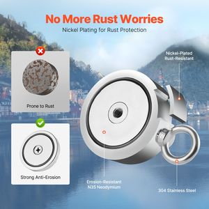 Kit Magnete da Pesca a Doppia Forza di Trazione da 1700 LBS con Corda e Moschettone, Attrezzi e Accessori per la Pesca - Product Image 4