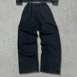 Custom Baggy <b>Cropped</b> Boxy Applique Embroidery Acid Wash Distressed <b>Zip</b> <b>up</b> Hoodies and Sweat Pants Set Sweat Suits Men - Product Image 5