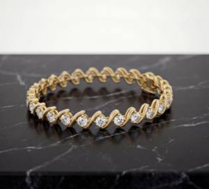 สร้อยข้อมือเงินแท้ชุบทองคำขาว ดีไซน์คลื่นคลาสสิกหรูหรา ประดับเพชรแล็บโกรว์ ระยิบระยับ หรูหรา สำหรับผู้หญิง - Product Image 2